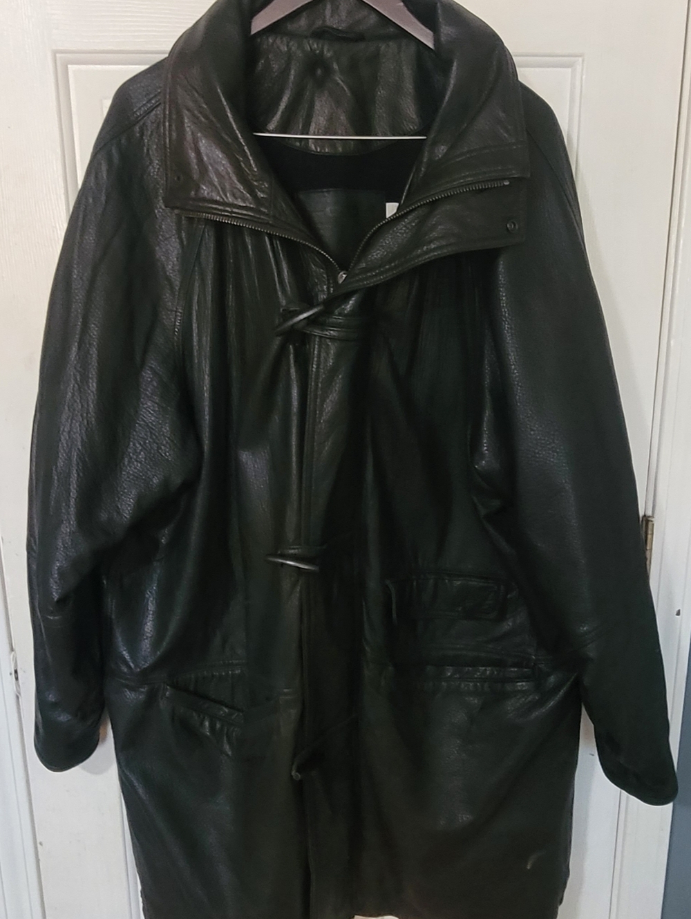 Vintage Coach Men's Black Leather Overcoat XL